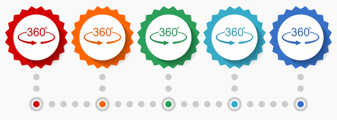 Aufkleber - Panorama 360 vector icon set, colorful infographic template, set of flat design badge icons in 5 color options