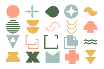 Wall Mural - Set geometric shapes contemporary modern trendy elements basic forms isolated, futuristic figures, minimal abstract