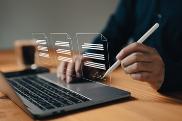 Aufkleber - The paperless workplace idea includes e-signing, electronic signature, and document management. A businessman uses a stylus pen to sign an electronic document on a virtual notebook screen