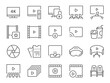 Movie icon set. It included clips, videos, entertainment, tv show, and more icons. Editable Vector Stroke.