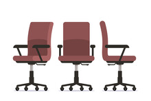Office Chair In Various Points Of View. Furniture For Office Interior In Flat Style. Vector Illustration.