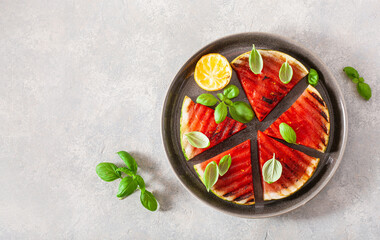 Wall Mural - grilled watermelon slices with lemon and basil. summer dessert