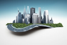Road And Highway With Buildings Skyline , Design Of Land And City Isolated , Banner , Transportation Road Or Mockup Design , Created With Generative AI