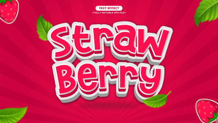 Poster - Strawberry 3D Vector Typography Style with leaf and icon element