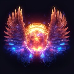Wall Mural - spiritual orb with wings of love, cosmic magical sphere glowing on dark background. concept. fantady