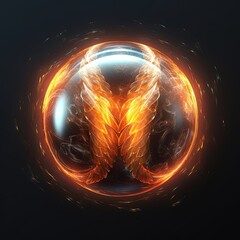 Wall Mural - spiritual orb with wings of love, cosmic magical sphere glowing on dark background. concept. fantady