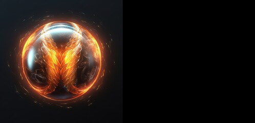 Wall Mural - spiritual orb with wings of love, cosmic magical sphere glowing on dark background. concept. fantady