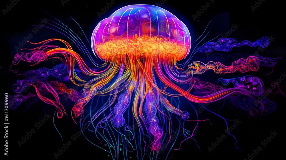 Extravagant Pop-Art Jellyfish: A Luminous Dance of Vivid Colors and Dynamic Forms