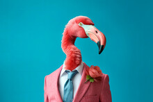 Friendly And Charismatic Flamingo Character Involved In An Everyday Activity, Animal Influencer, Animals Banner, Generative AI