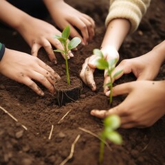 hands planting seedlings: a symbol of love, faith, and environmental care | two hands to help plant 