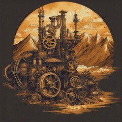 old locomotive, generative, ai, steampunk, retro, vintage