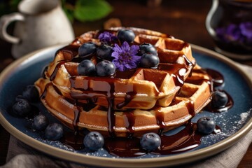 Wall Mural - waffle cake with fresh fruits, fresh summer food. generative ai