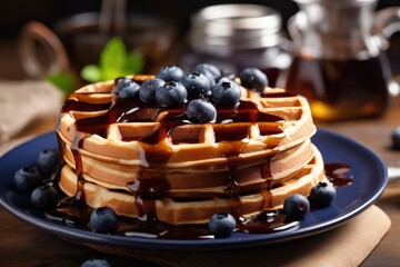 Wall Mural - waffle cake with fresh fruits, fresh summer food. generative ai