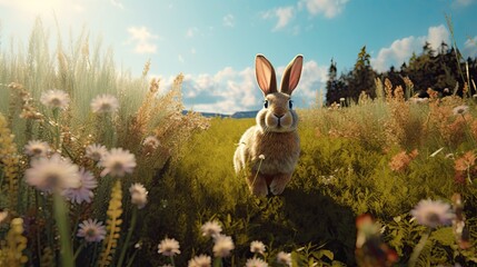 Sticker - Bunny Rabbit In Field, Generative AI Illustration