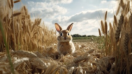 Canvas Print - Bunny Rabbit In Field, Generative AI Illustration