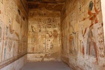 Wall Mural - Inscriptions on the walls of the mortuary temple of Medinet Habu in Luxor in Egypt