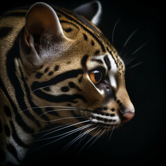 Wall Mural - an ocelot isolated on a black background generative ai