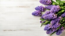 Fresh Lavender Flowers On White Wood Table Background, AI Generative