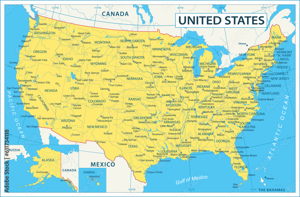 United States Map - highly detailed vector illustration Stock Vector