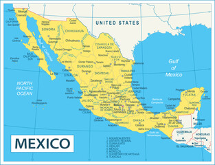  Mexico Map - highly detailed vector illustration