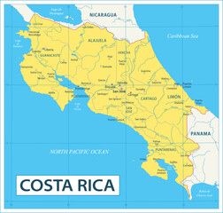 Wall Mural - Costa Rica map - highly detailed vector illustration