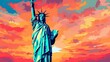 Scene silhouette of famous place   Beautiful landmark the Statue of Liberty in new york USA vector.Generated with AI.