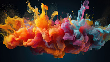 Aufkleber - Abstract Color Paint Splash Drops in Water on a black background. Generative AI