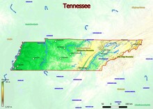 Physical Map Of Tennessee With Mountains, Plains, Bridges, Rivers, Lakes, Mountains, Cities