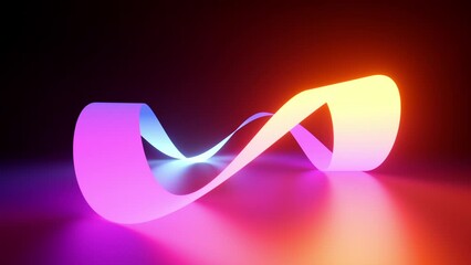 Wall Mural - endless 3d animation, abstract background, glowing neon wavy ribbon spins and rotates. Minimalist colorful wallpaper