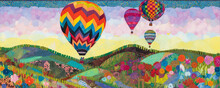 Hot-air Balloon Patchwork Featuring A Whimsical Composition And Vivid Colors Rising Above A Lush Landscape Evoking A Sense Of Travel And Wonder. Generative AI