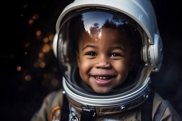 Wall Mural - child boy that is wearing an astronaut suit against an outer space backdrop background