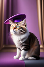 Cat With Hat In Purple Room