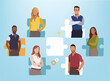 © bizvector - Missing. People at a puzzle elements. The concept of human resources, teamwork, solving problem. Vector flat illustration.