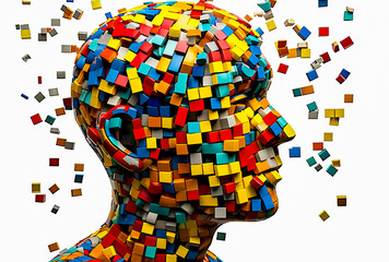 colorful head made out of puzzle pieces on white background, generative ai