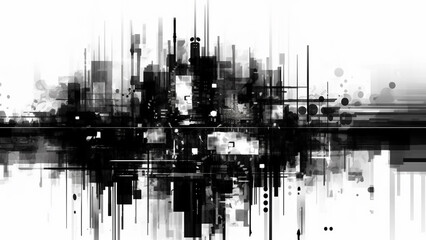 Abstract black white line flow, technology concept with ink concept background