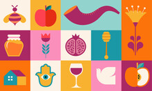 Rosh Hashanah Background, Banner, Geometric Style. Shana Tova, Happy Jewish New Year, Concept Design
