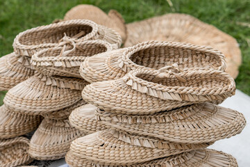 Traditional ukranian handmade woven straw slippers.