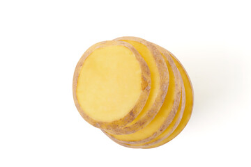 Wall Mural - Potato slices on white background