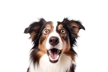 close-up funny surprised dog with huge eyes portrait. ai generative. isolated on white and png trans