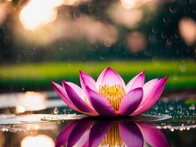 A Picture Of A Pink Lotus After Rain, Vol Three Created With Generative Ai, Ki