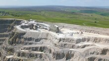 Aerial Drone Video Of The Coldstones Cut, A Large Stone Quarry Or Also Open-pit Mine In Yorkshire Dales, England
