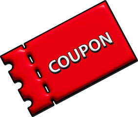 Wall Mural - red coupon for discount and promotion offer tag 3d icon, sale and retail commercial concept.