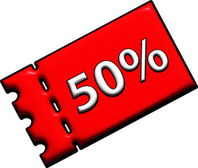 Wall Mural - red coupon for discount and promotion offer tag 3d icon, sale and retail commercial concept.