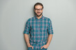 © Viorel Sima - portrait of casual sexy guy wearing plaid shirt and glasses and posing