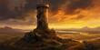 solitary watchtower stands as a sentinel overlooking a forbidden land  Generative AI Digital Illustration Part#110623