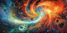 Abstract Depiction Of Swirling Galaxies And Cosmic Energies Merging To Create A Mesmerizing Celestial Symphony  Generative AI Digital Illustration Part#110623