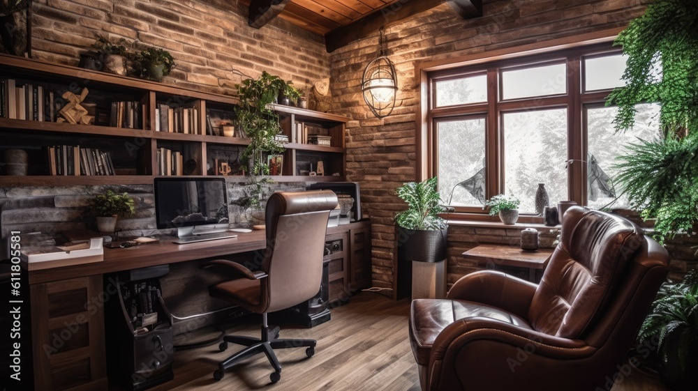 Fantasy Rustic Office Inspiring office interior design Rustic style Office featuring Cozy ...