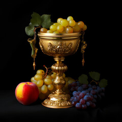 Wall Mural - Golden Goblet Brimming With Perfect Fruit, AI