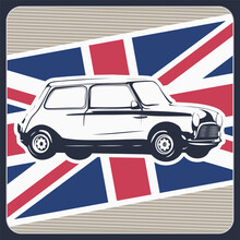 Retro-styled Illustration Of A Small British Sports Car Against The Flag Of The United Kingdom