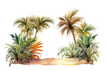 palms and pampas forming a border in watercolor painting style, generative ai